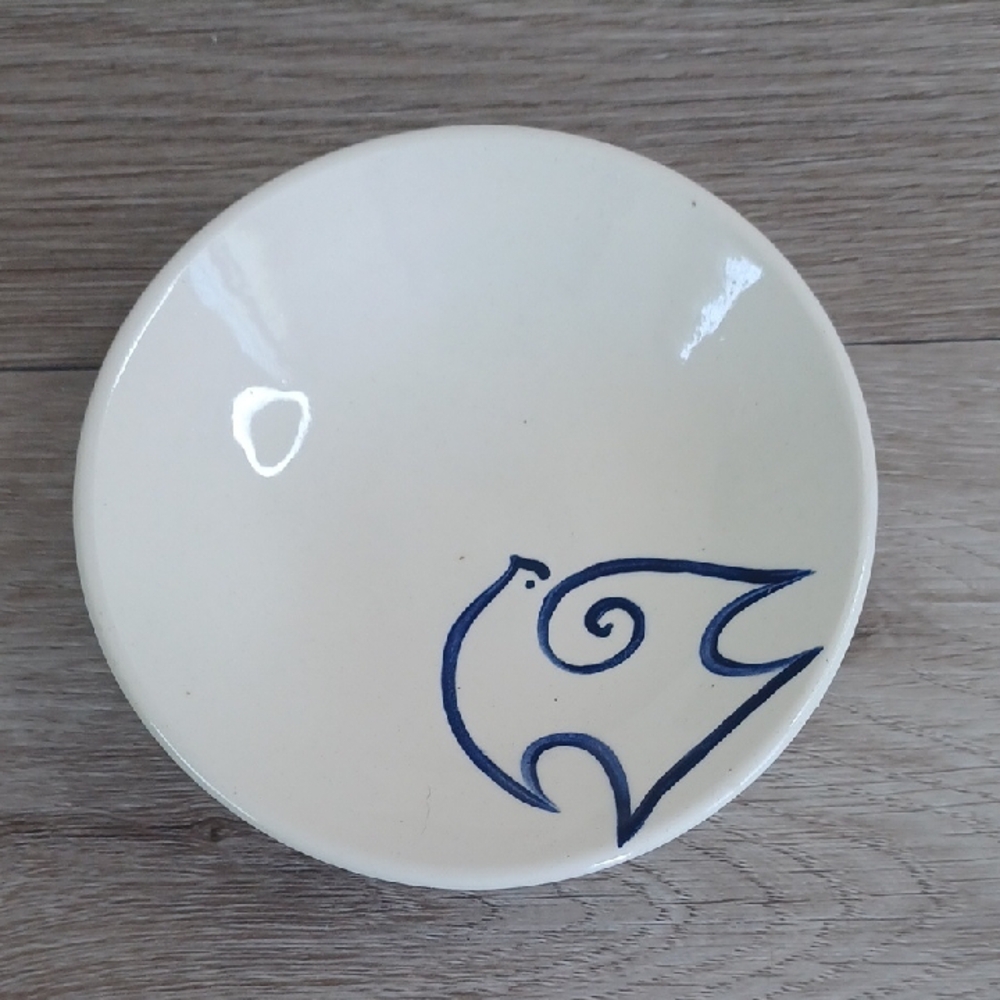 White With Dove Ring Ceramic Dish  with Blue